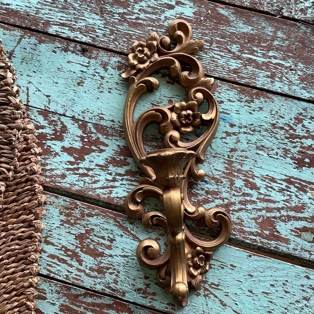 Vintage HOMCO Home Interiors Sconce Gold Candlestick Holder flowers 4118 Pair 2 - Picture 8 of 13